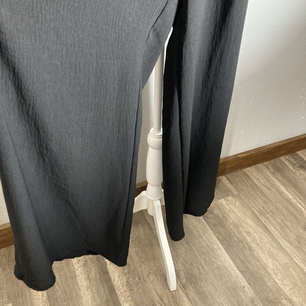 Womens Jumpsuit Strapless Halter Smocked Size M Black Tie Waist Wide Leg Flowy - Picture 2 of 11